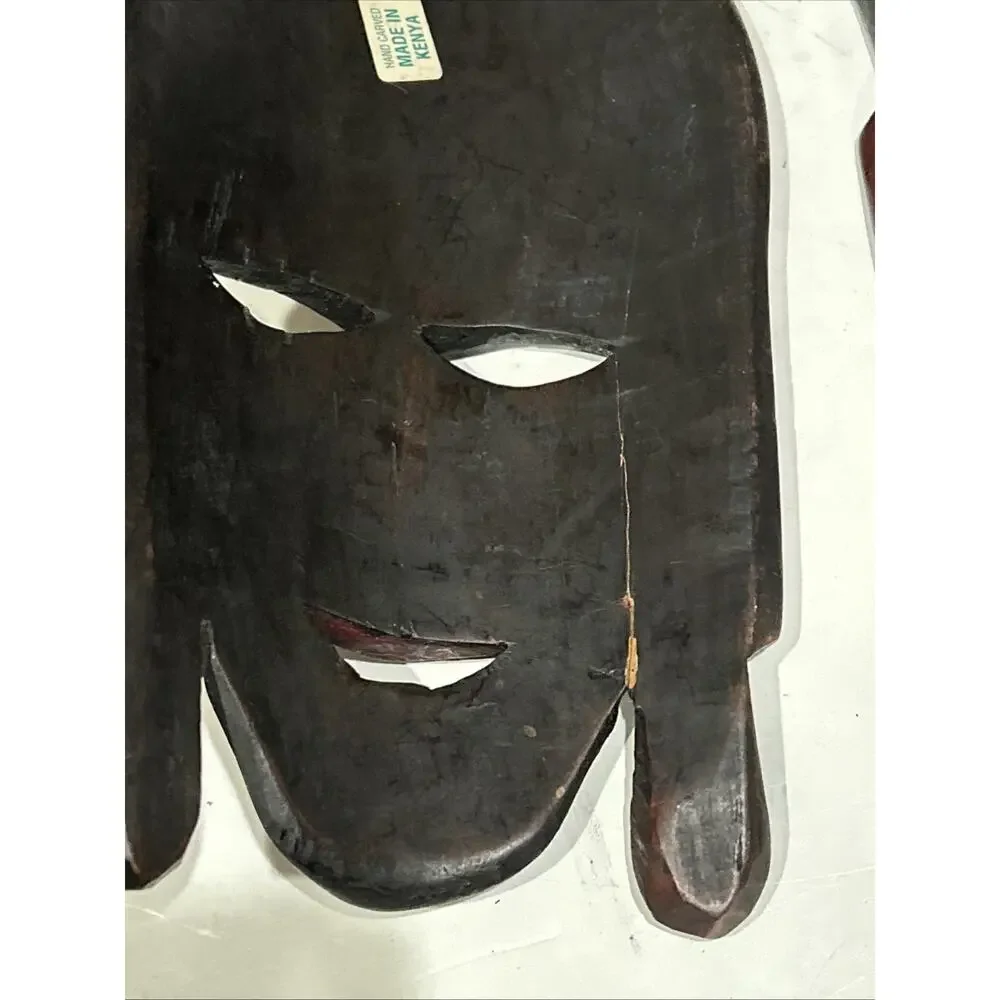2 Africa Tribal Mask Wood Wooden Decorative Hand Carved Made In Kenya READ